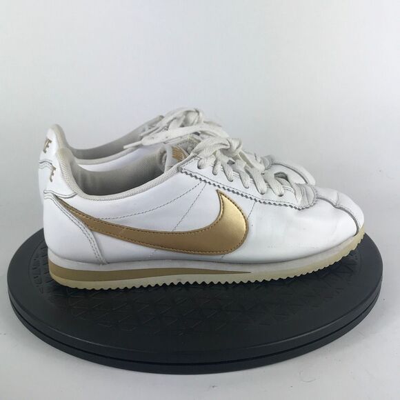 Nike Classic Cortez White/Gold Leather Shoes 807471-106 Women’s Size 7.5 - Picture 4 of 12
